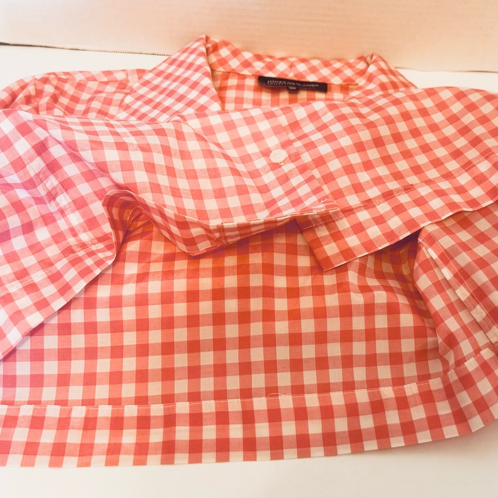 Jones New York Collection Pink Gingham Silk Blouse Long Sleeve Cuffs Size 14W - Picture 9 of 16